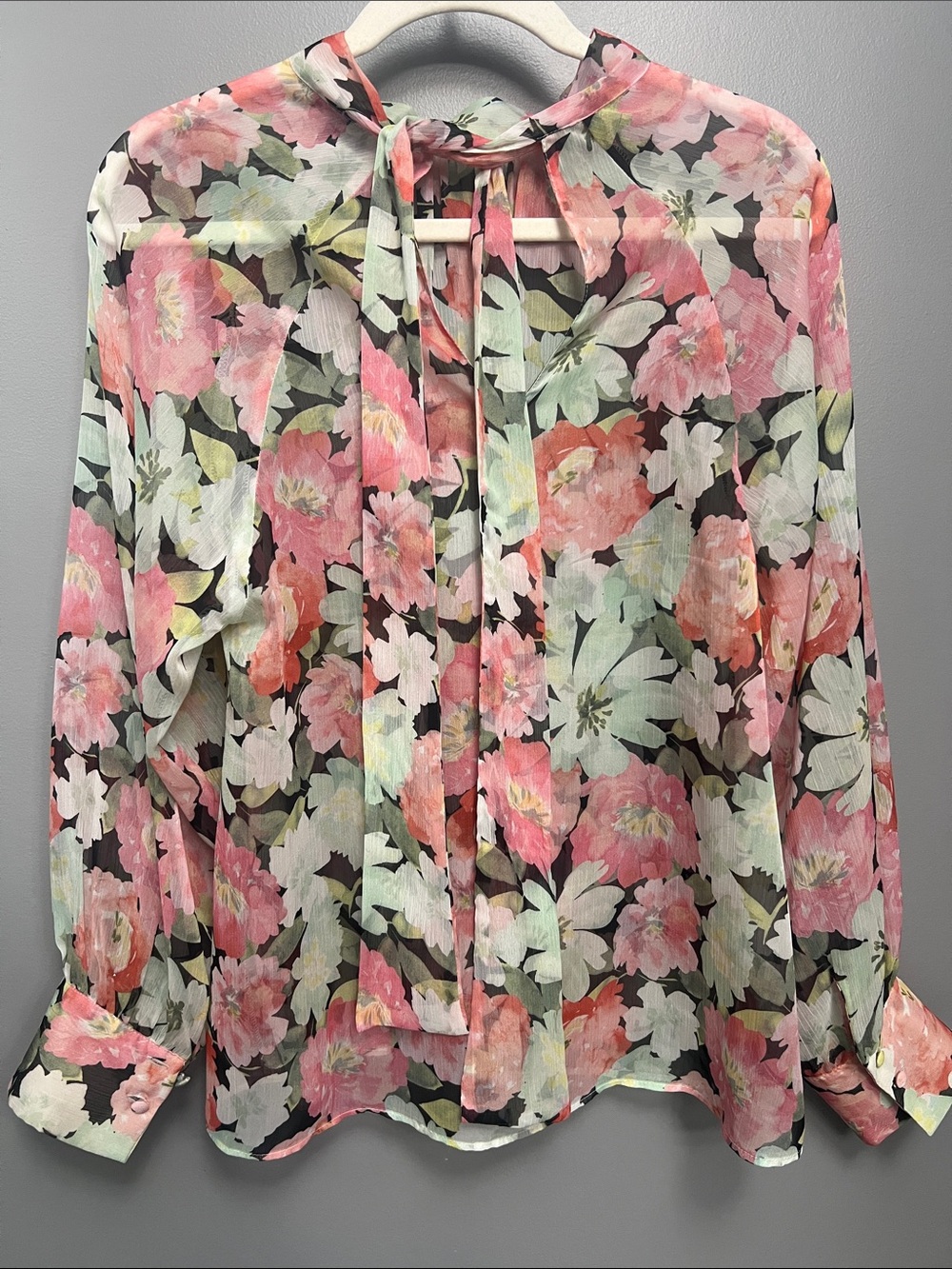 Zara floral  Tie-Neck Chiffon Blouse - Pink Dress with yùFloral.